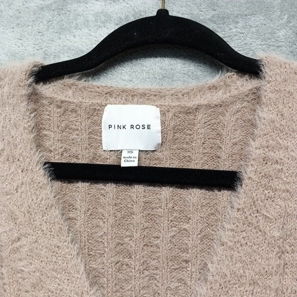 🍑PINK ROSE Women Sweater Fuzzy Cardigan Pullover Fall Solid Taupe Casual XS(0-2 - Picture 5 of 16